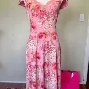 RARE Vintage Betsey Johnson 90s Pink Lace Rose Milkmaid Dress